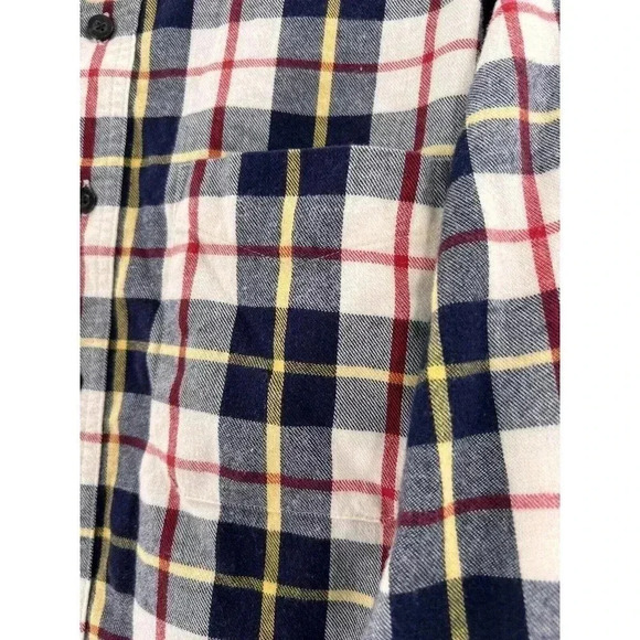 Men's L.L. Bean Blue Yellow Red Plaid Flannel Button Long Sleeve Shirt - MEDIUM - Picture 4 of 10